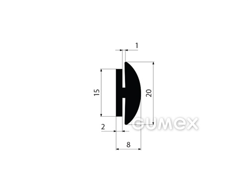 Pryžový profil tvaru "H", 20x8/1/1mm, 60°ShA, EPDM, -40°C/+100°C, černý